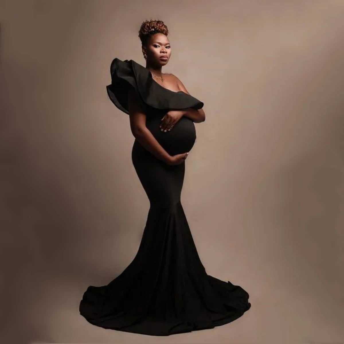 Slope Shoulder Baby Shower Long Dress Strertchy Sleeveless Fashion Maternity Maxi Dresses For Photoshoot X250224