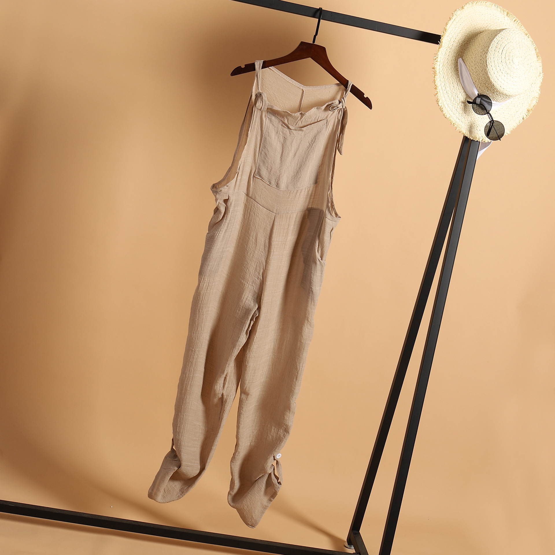 Ins Autumn Casual Beach Pants Solid Color Wide Leg Sunscreen Jumpsuit Strap Pants
