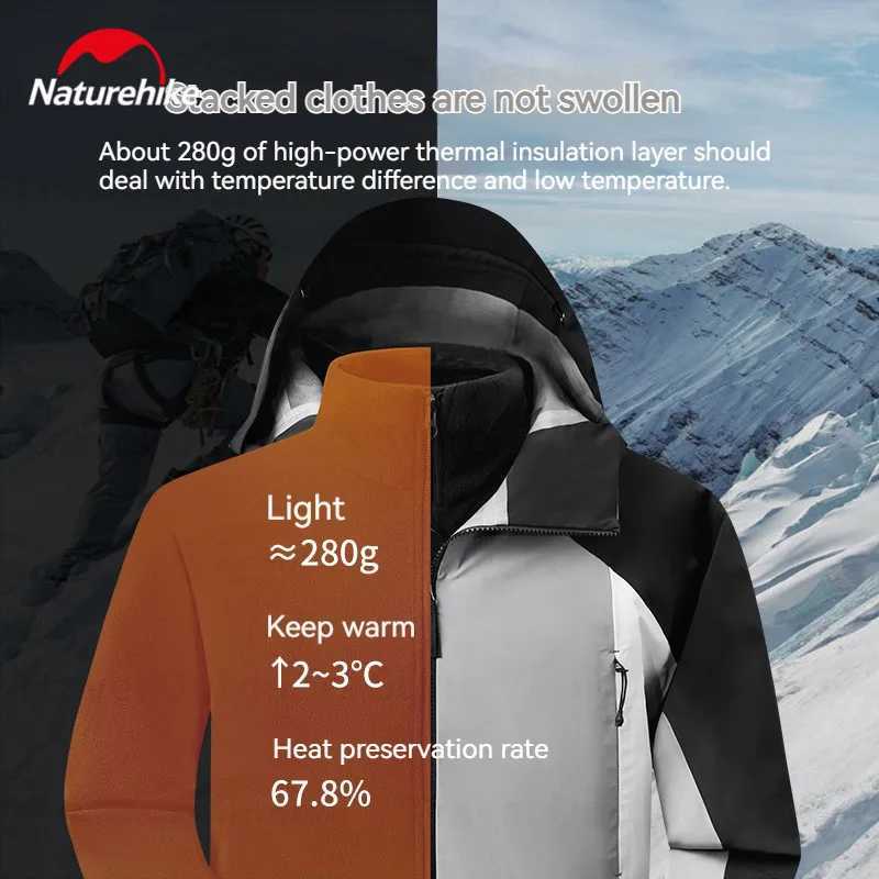 Naturehike Waterproof Hooded Jacket Climbing Clothes Hardshell Coat Patchwork Outer Protective Layer Camping Windbreaker HikingT250311