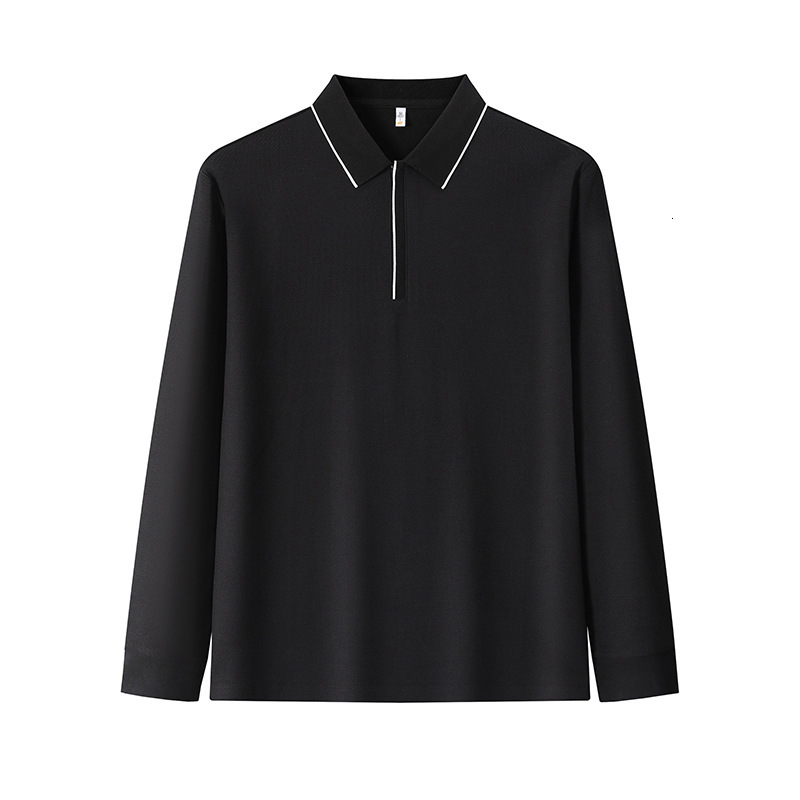 Washed pure cotton long sleeved polo shirt for men, business casual zipper, solid color T-shirt, trendy and fashionable lapel T-shirt tracksuit