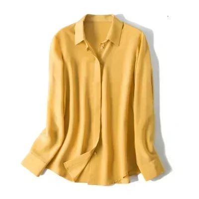 Spring Womens Silk Shirt Long Sleeve 100% Mulberry Blouse 16 MM Whitecollar OL Style Shirts For Women 250311
