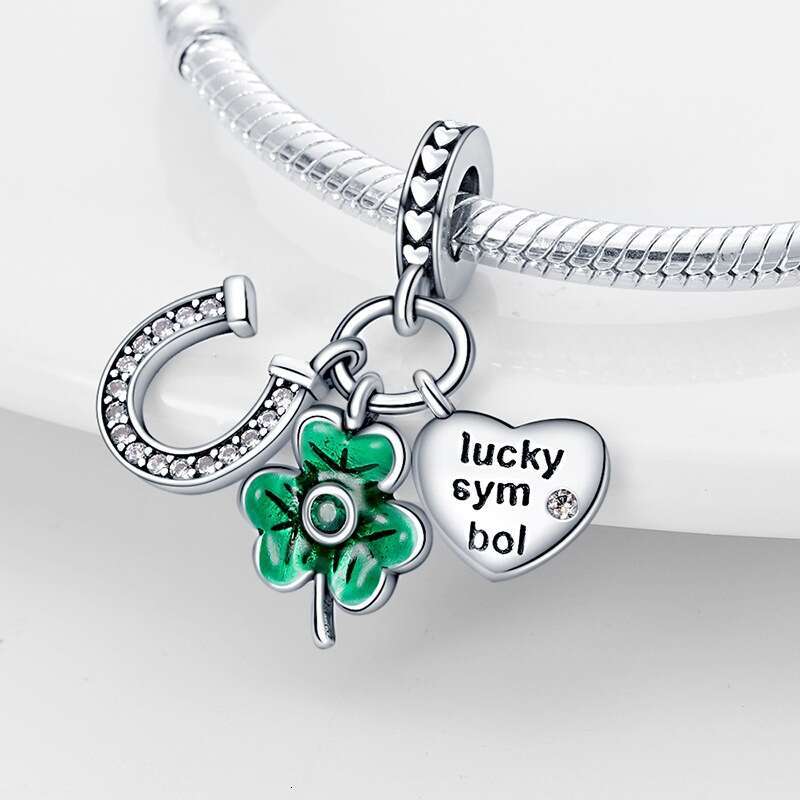 925 Sterling Silver Lucky U-shaped horseshoe clover tree pendant Charms beads Fit bracelet DIY accessory for women gift fashion jewelry wholesale