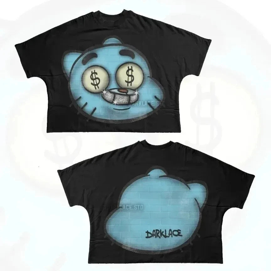 Streetwear T Shirt Hip Hop Fun Cartoon Graphic Printed Oversized Harajuku Gothic Cotton Short Sleeved Clothing Men Women 250311