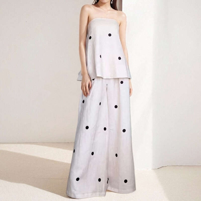 Women's 2025 Spring New Design Wave Point Strapless Top Casual Fashion Style Women's Clothing Set KLMY