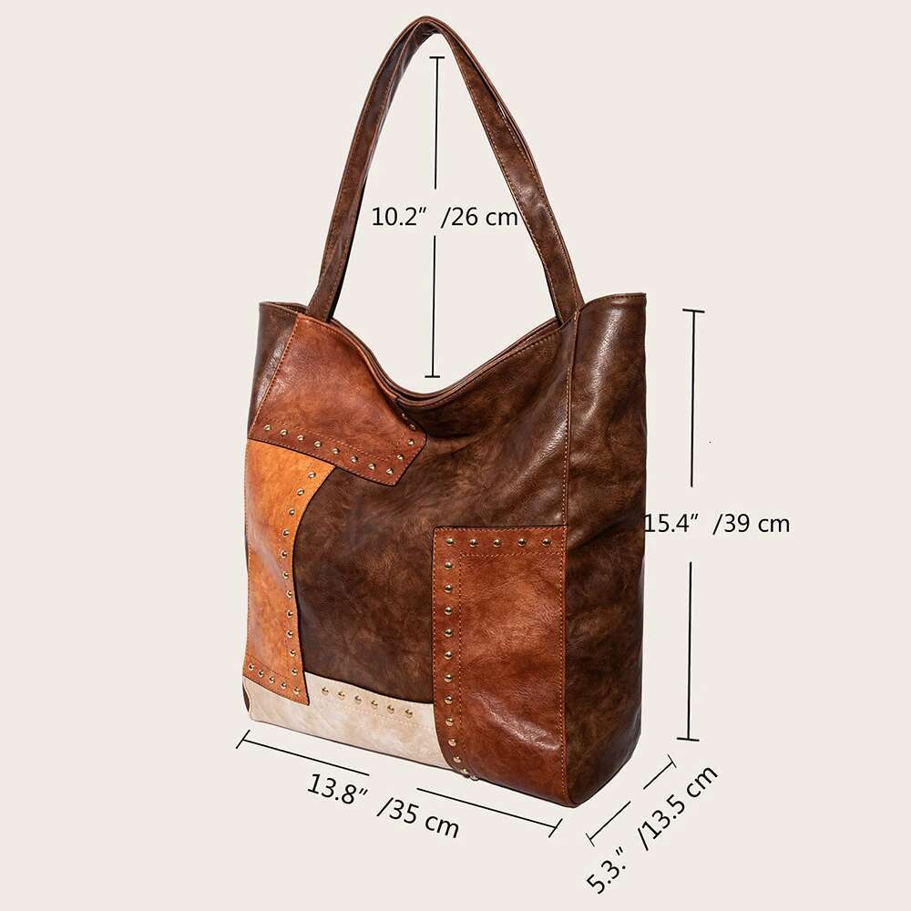 Retro 2023 Trend Women Totes Shoulder Bag Female Designer Handbag PU Rivets Hasp Contrasting Handbags Crossbody Bags Sac