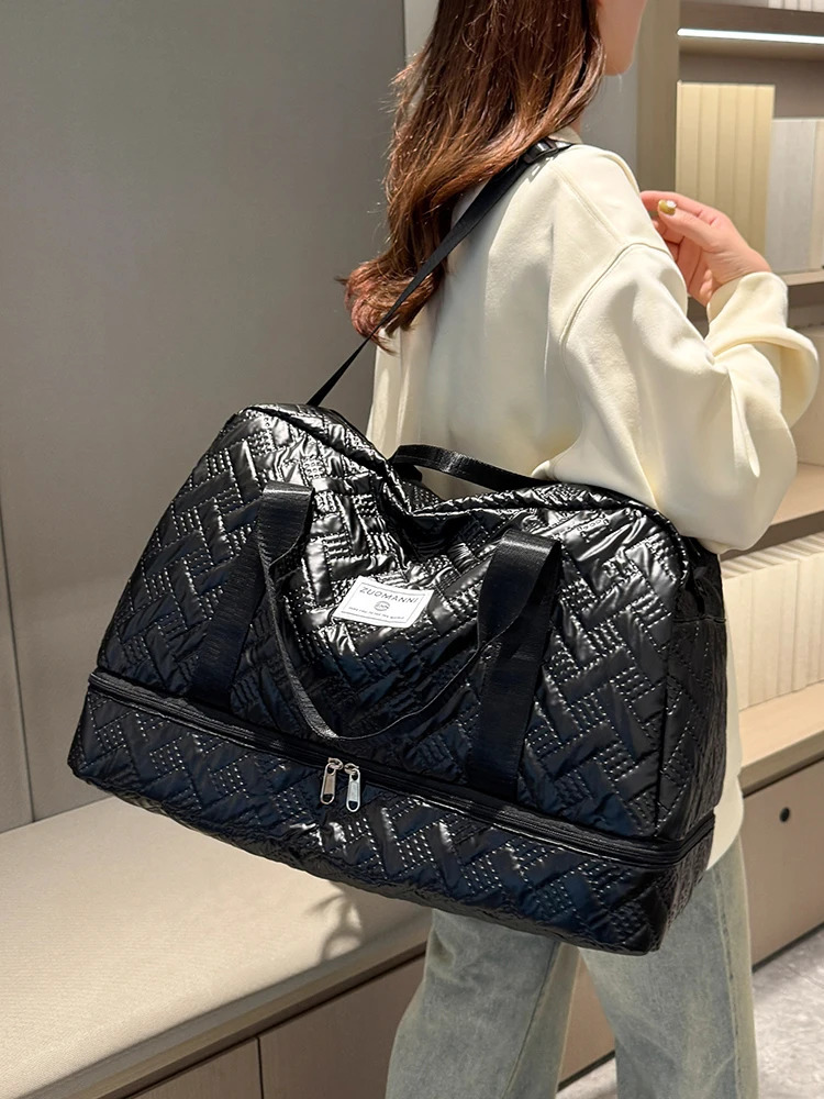 Casual Nylon Travel Tote Bag Large Capacity Duffle with Shoe Compartment Sports Gym Weekender Overnight Storage 250311