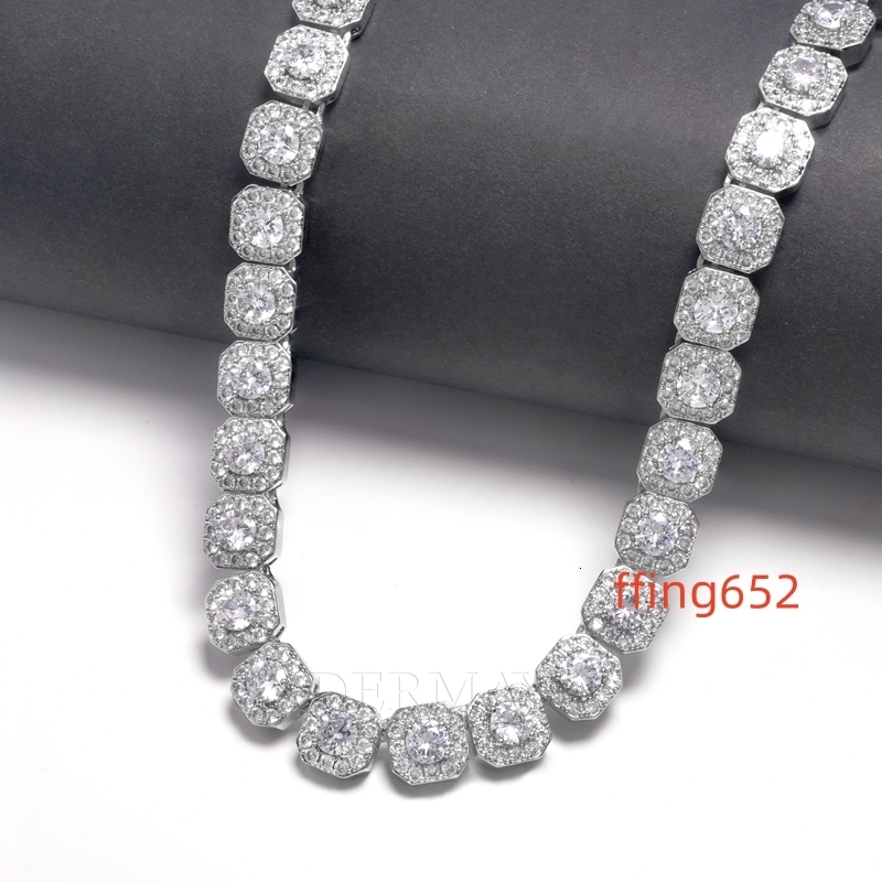 Hiphop Rock Candy Moissanite Chain Micro Clustered Tennis Chain 10mm 925Silver Iced Out VVS Square Moissanite Necklace