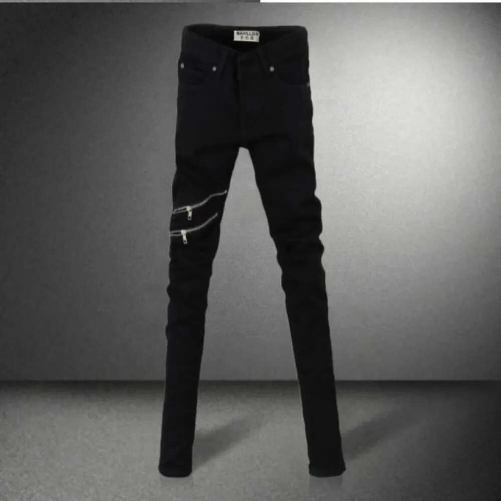 2025 Men s Pants New Casual Zipper Designer Men s Jeans Denim Pants New Trend Fashionable Black Slim Fit Elastic Pencil Pants Men s Style