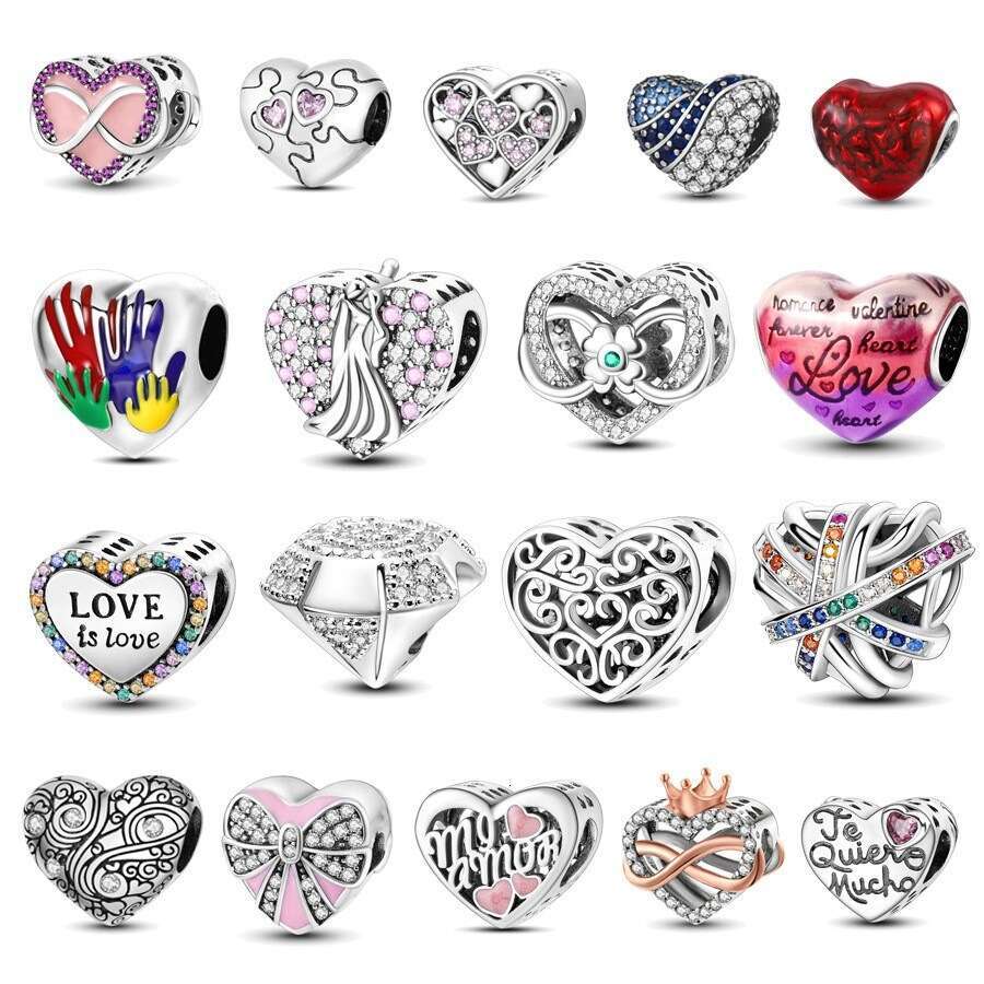 Personalized 925 Sterling Silver Charms beads DIY accessories, colorful zirconium heart-shaped bead pendant bracelet necklace For women Gift