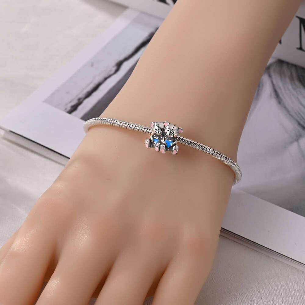 925 Sterling Silver cute pet teddy bear pendant beads Charms fit bracelet necklace DIY jewelry accessories bracelet new style for women