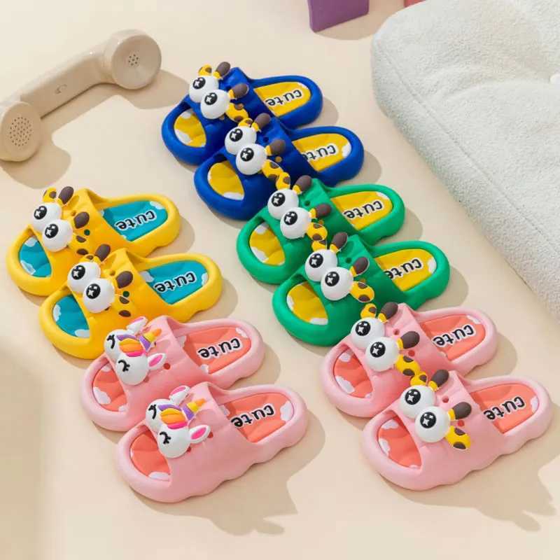 Childrens slippers with three-dimensional big eyes cartoon pattern anti slip slippers open toed casual outdoor vacation shoesT250311