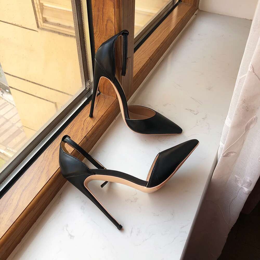 High Heel Tikicup Black Matte Women Ankle Strap Pointy Toe High Heel Shoes Summer Elegant Ladies D Orsay Stiletto Pumps Color Customize