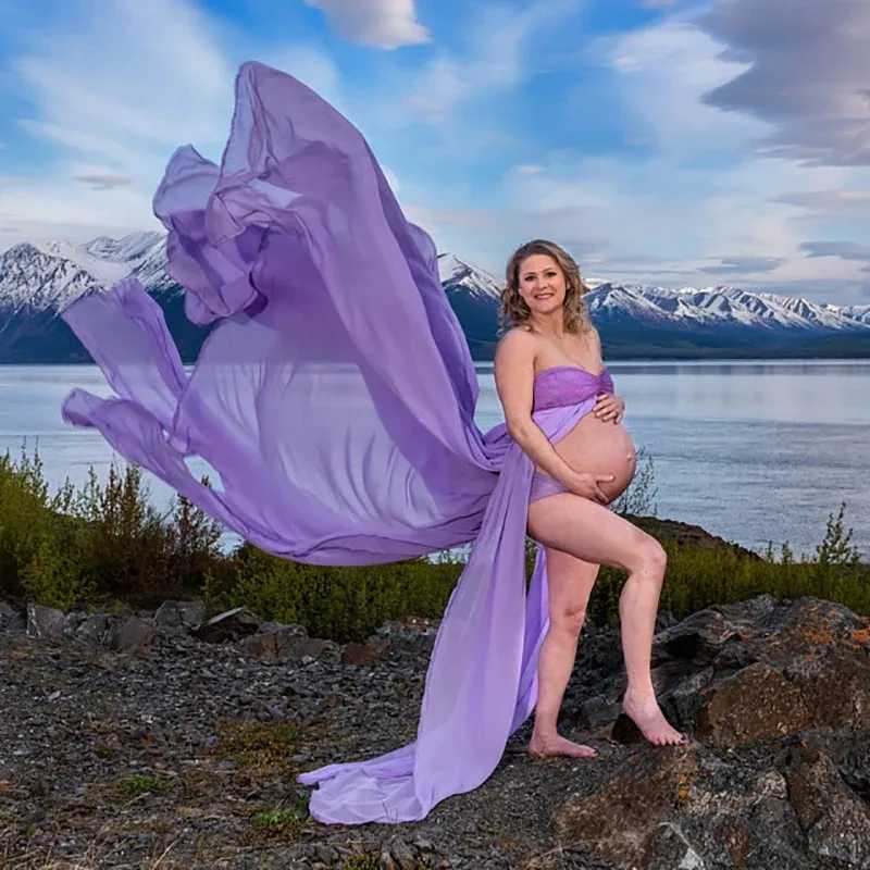 Lace Chiffon Maternity Dresses Split Front Long Pregnancy Photography Dress Pregnant Women Maxi Gown For Photo Props 2020 NEW X250224