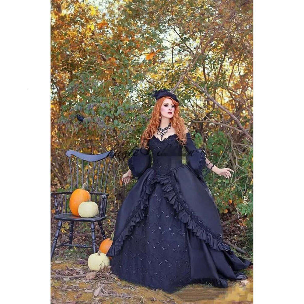 Victorian Brocade Gothic Black Wedding Dresses Classical Bridal Gowns Long Sleeves Bride Robe De Marrige Women Special Ocn Vestidos