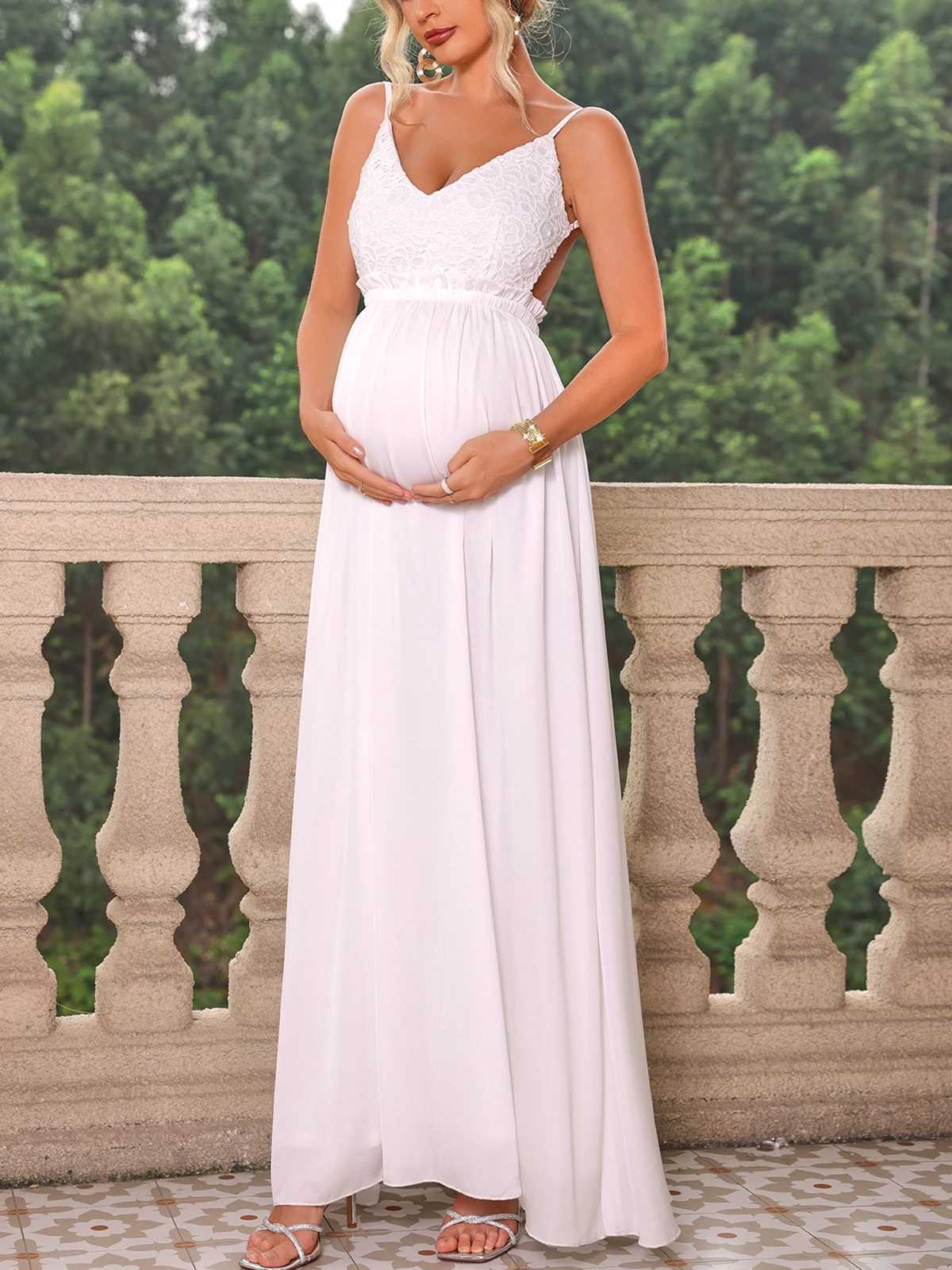 ItsRoya Embroidery Mesh Patchwork Maternity Dress Women V Neck Slim Elegant Photography Props Dress Evening Party Pregnant Gown X250224