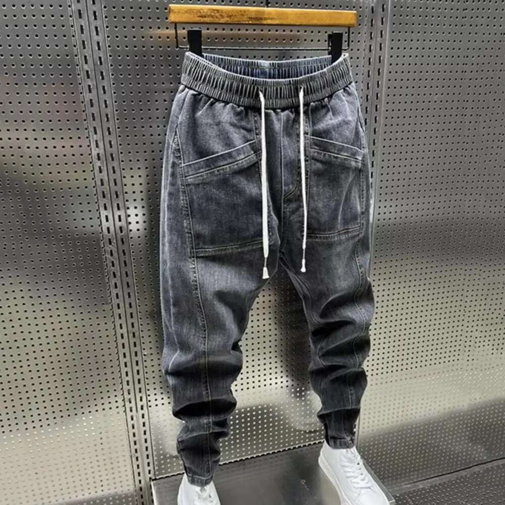 Jeans Men s Elastic Drawstring Waist Denim Work Pants Fashionable Designer High-quality Pocket Casual Spring And Autumn Men s Outdoor Casual Pants