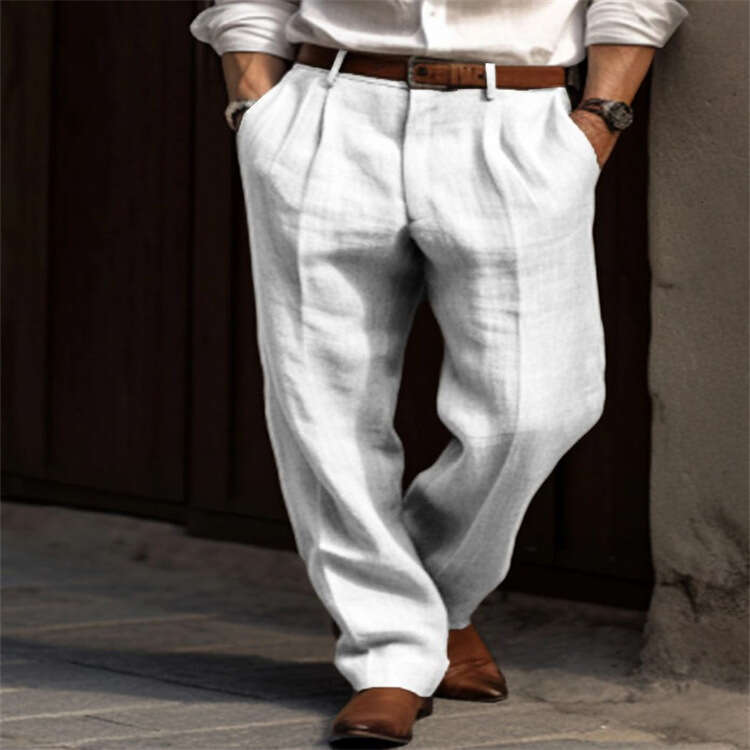 Men's en pants, double pleated front pocket, straight tube, solid color, comfortable, breathable, casual, daily vacation, cotton blend, fashionab