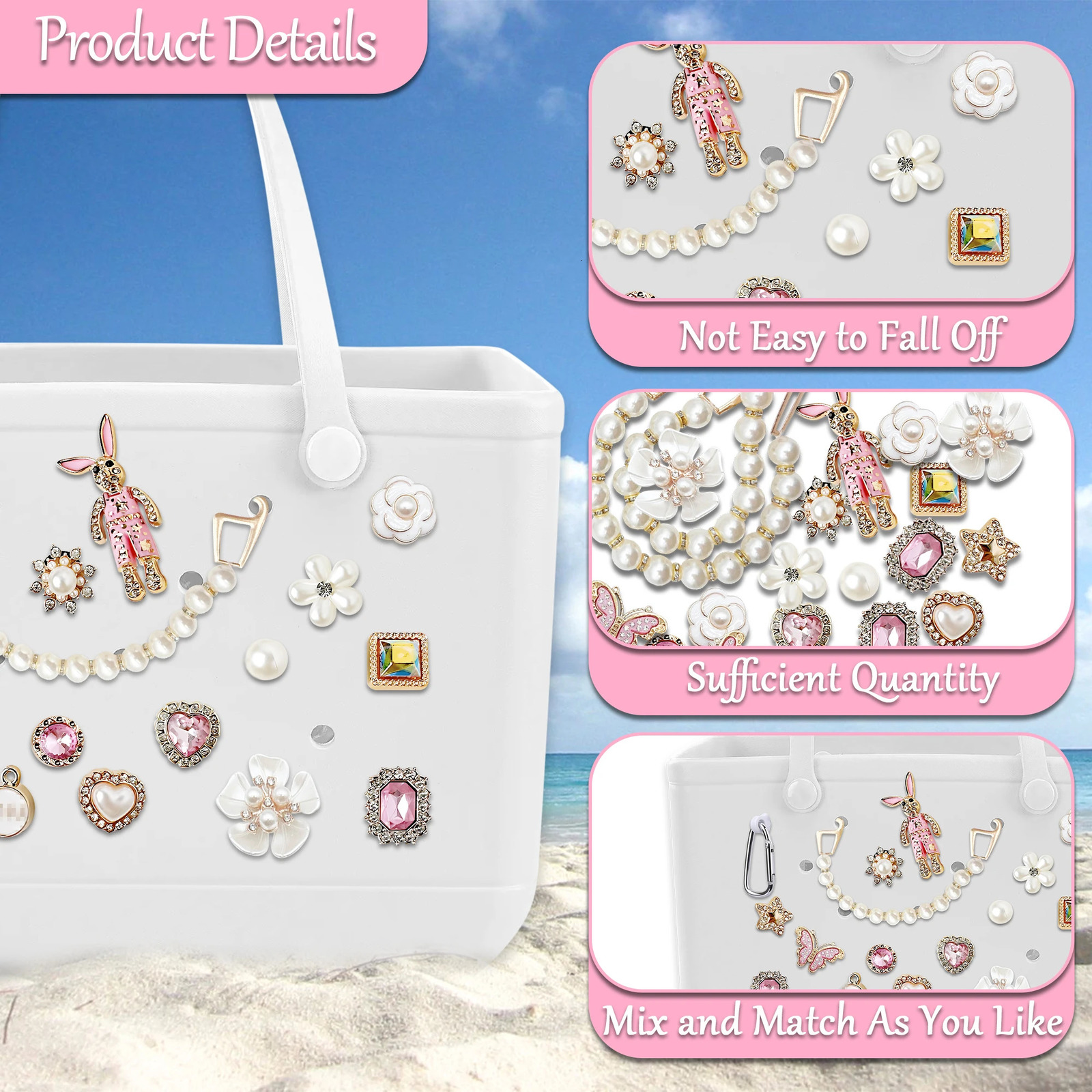24pcs Bogg Bag Accessories Butterfly Flowers Charms with Key Ring Insert for Beach Tote Simple 250311