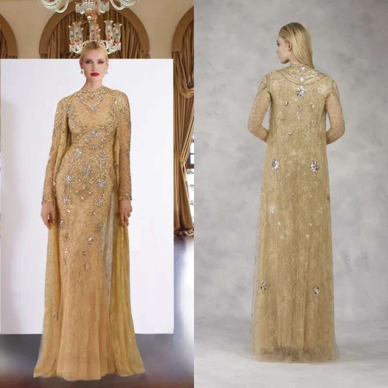 Mother of the Bride Dress in Gold and Lace Application with Cover, Beaded Bridal Dress, Plus Size, 2020