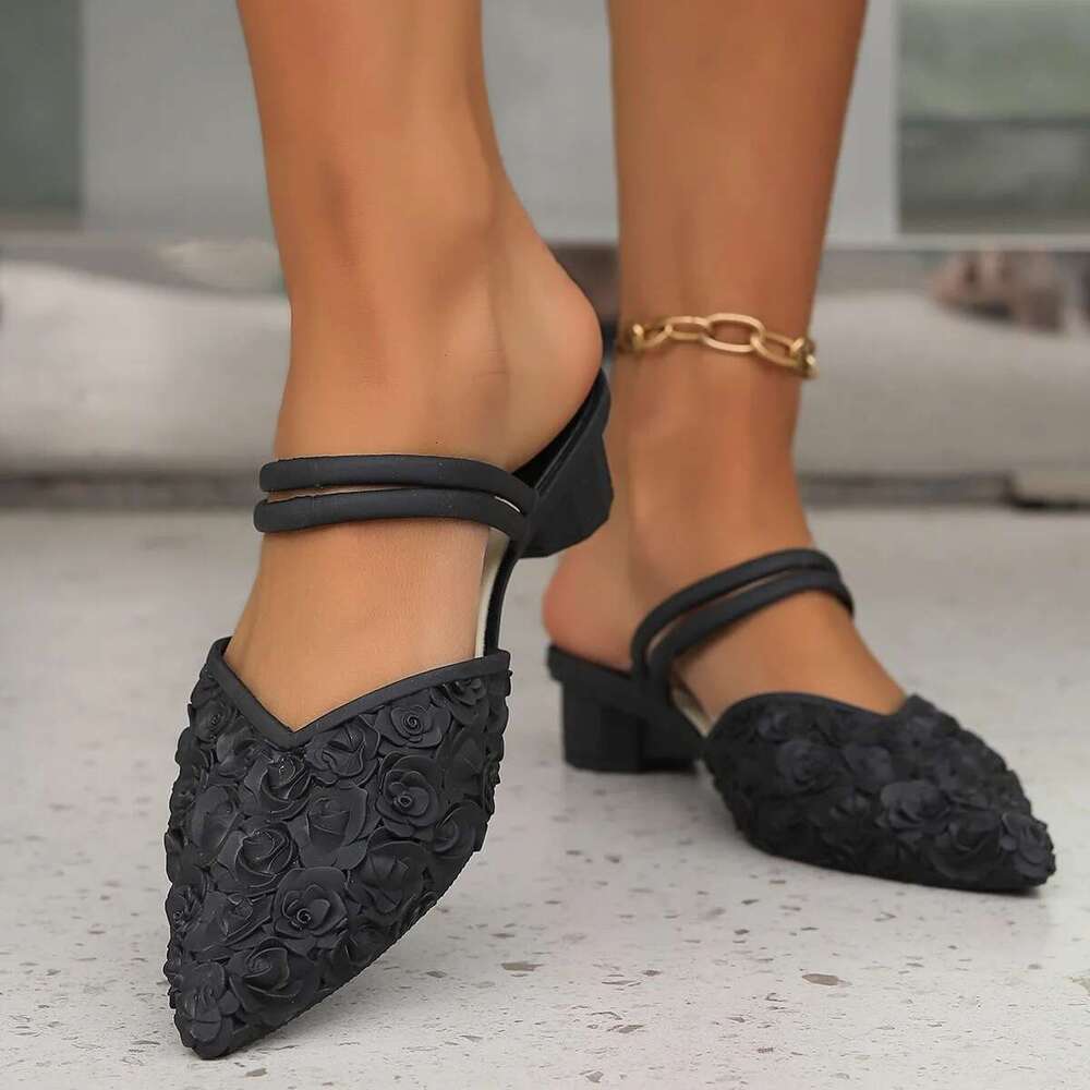 PVC Women's Summer Pointed Fashion Flat Daily Casual Low Heel Solid Color Outer Wear Bao Head Half Sandals