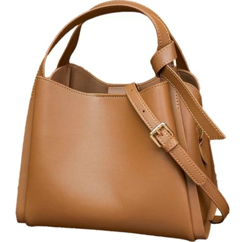 Water Bucket High-End Feeling, Carrying Vegetable Basket Bag, Ladies' Soft Leather Temperament, Commuting Crossbody Handbag