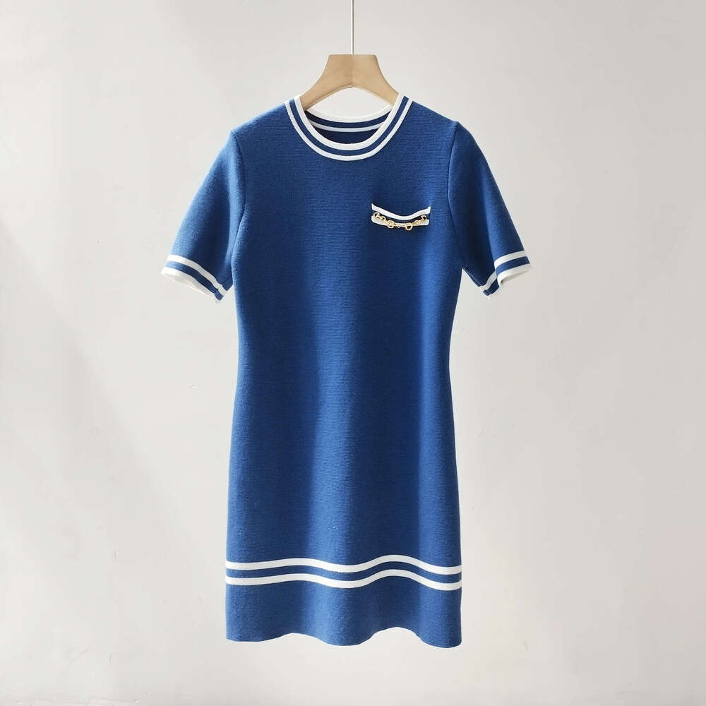 Chunyuan G's New Dress For Spring And Summer, High-End Women's Clothing Style In Nanyou, Round Neck, Short Sleeved, Mid Waist, A-Line Knitte