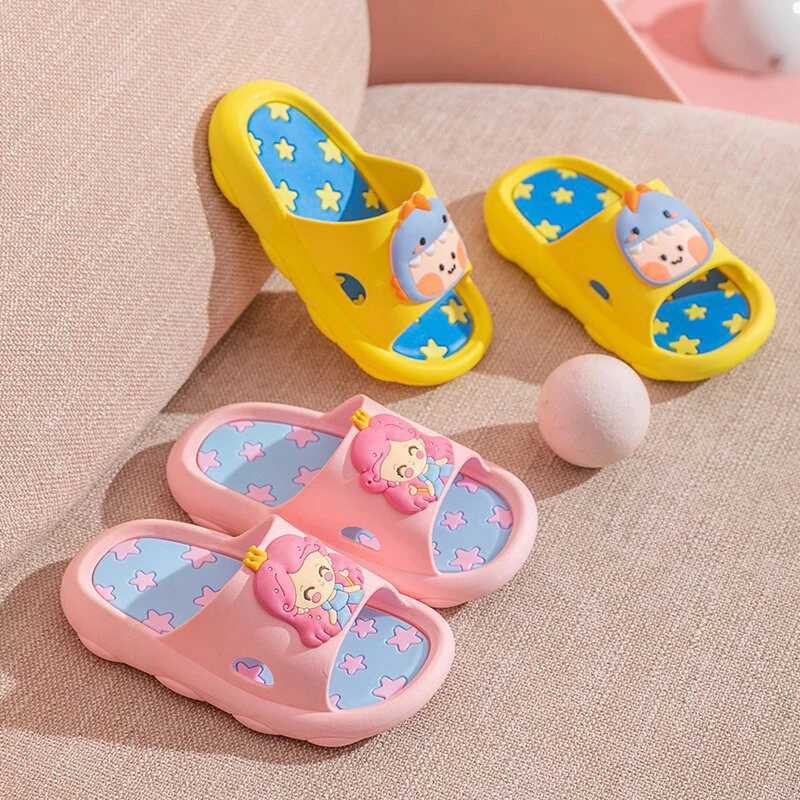 Childrens Slippers Boys Girls Flip-flops Shoes Soft Sole Anti-slip Sandals Cartoon Indoor ShoesT250311