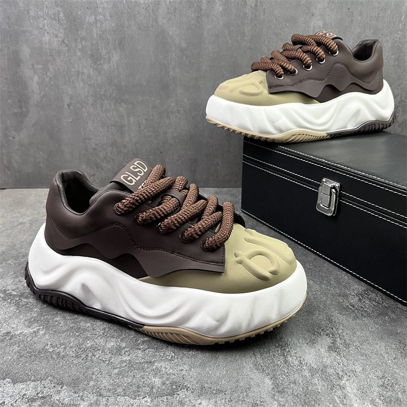 Men's Sports Shoes Color Blocked Dad 2025 New Soft Leather Shoes Designer Spliced High Rise Thick Soled Non Slip Shoes Outdoor Sports And Leisure