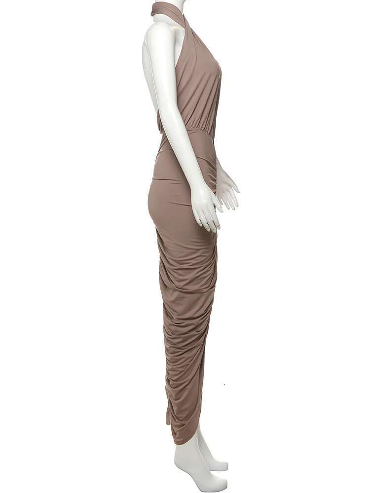 Weird Puss Backless Dress Women Fashion Peach Buttocks Sleeveless Stretch Summer Sexy Midnight Cross Halter Maxi Bodycon