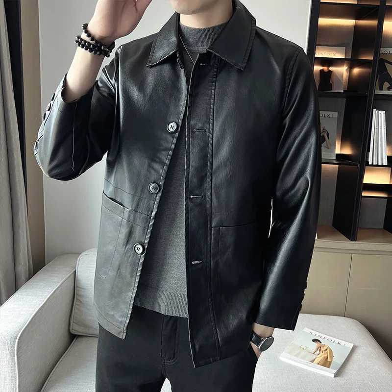 brand slim leather jacket coat Men Business Casual Autumn winter new Dress windbreaker mens Blazer faux leather jacketT250311
