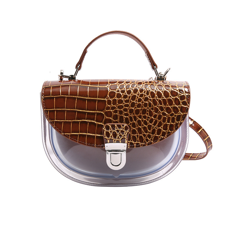 PU Women's 2025 New Korean Edition Fashion Stone Pattern Shoulder Instagram Internet Celebrity Handheld Transparent Crossbody Saddle Bag