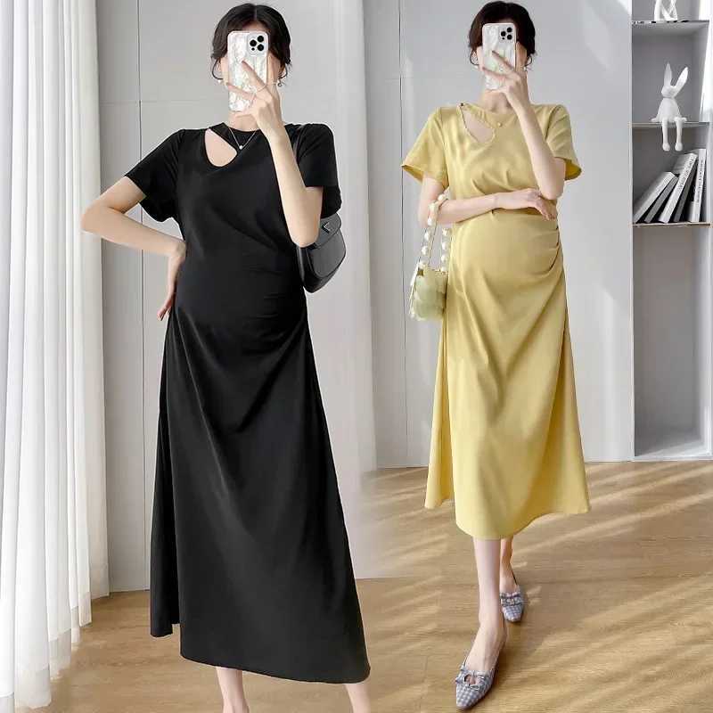 Womens Femme Maternity Elegant Dress Pure color Round Collar Half Sleeve Pregnant Photography Dresses for Take PartT250311
