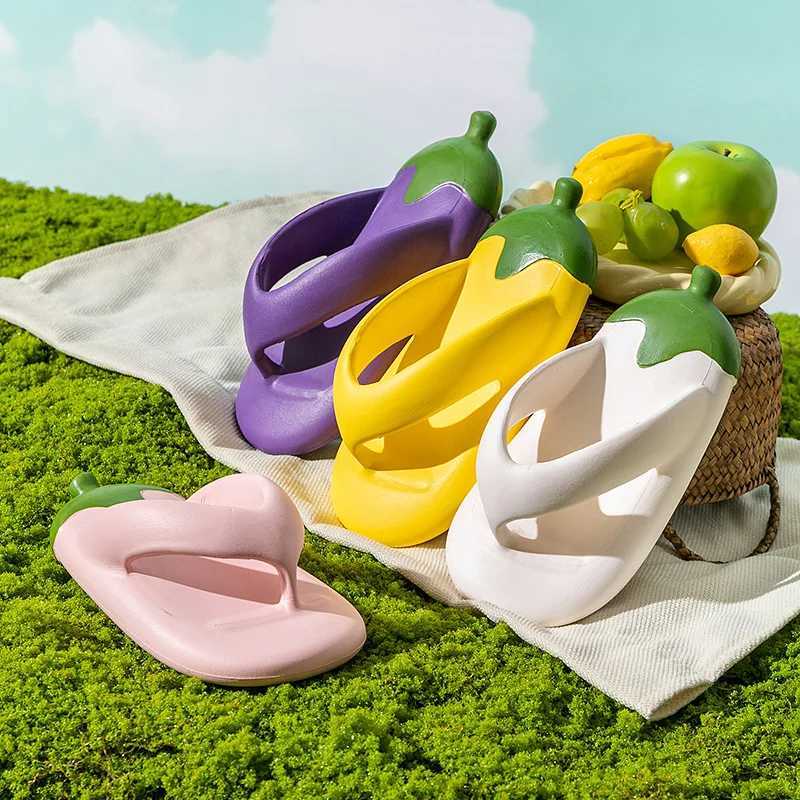 Eggplant flip-flops indoor and outdoor platform slippers travel beach lightweight sandalsT250311