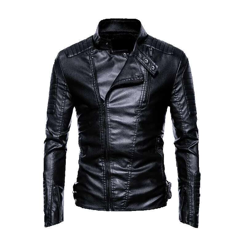PU Leather Jacket Men's Spring And Autumn Outdoor Motorcycle Riding Racing Suit Fashionable Windproond Waterproof Top