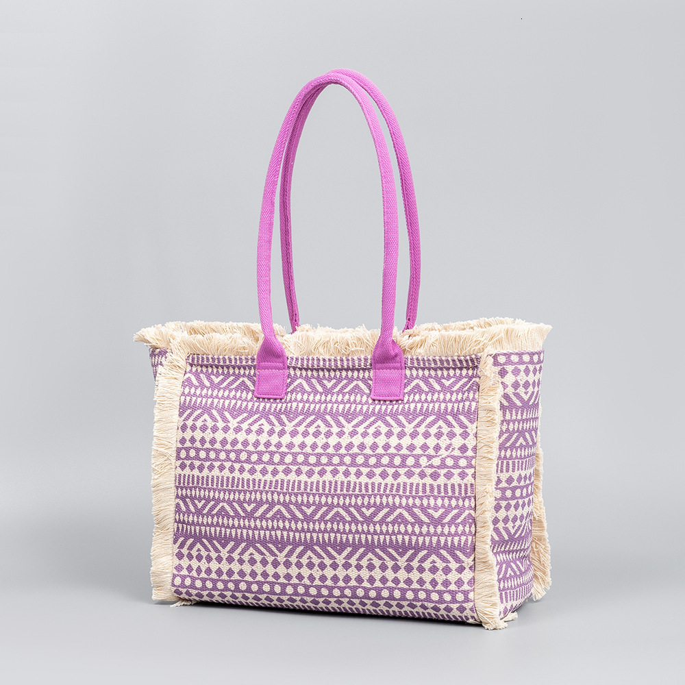 Tote Bag Bohemian Shoulder Bag Zipper Handbag Large Capacity Canvas Bag Womens Summer 241125