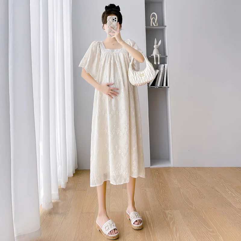 Maternity Dresses Summer Clothes for Pregnant Women Fashion Contrast Loose Fitting Mid-length Womens Casual Pregnancy ClothingT250311