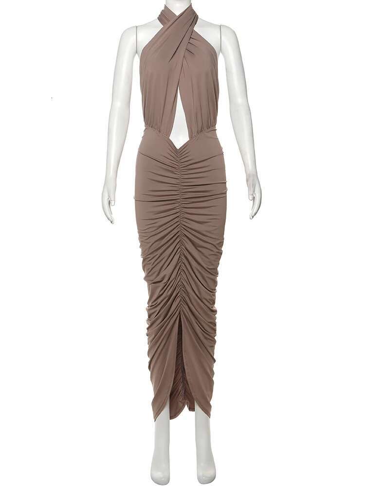 Weird Puss Backless Dress Women Fashion Peach Buttocks Sleeveless Stretch Summer Sexy Midnight Cross Halter Maxi Bodycon