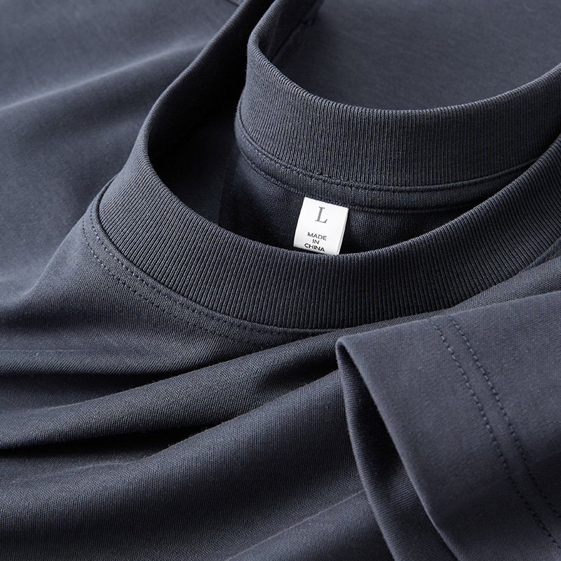 Liquid ammonia cotton polo non ironing solid color round neck T-shirt short sleeved men's summer loose new style printed embroidery t shirt