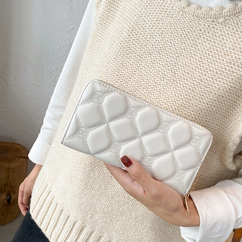 Women s New Black And White Minimalist Fashion Designer Wallet Embroidered Thread Long Handbag Large Capacity Storage Phone Card Bag Free Shipping