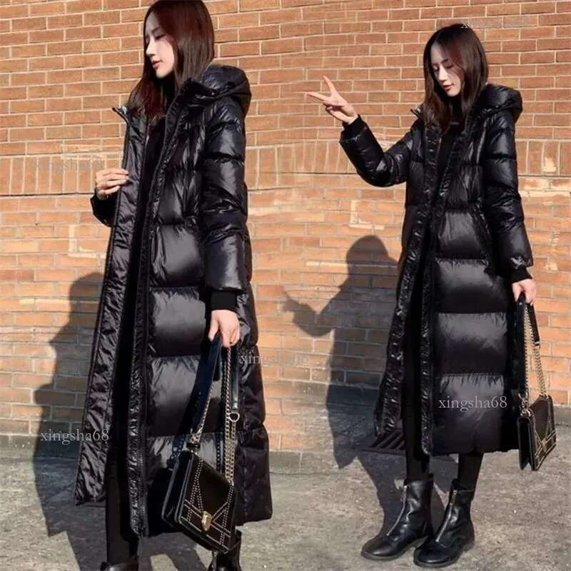 Korean Lady Long Bright Puffer Coat Autumn Winter Female Large Size 4Xl Warm Down Cotton Jacket 2024 Women Black Parka Sown Wear 24