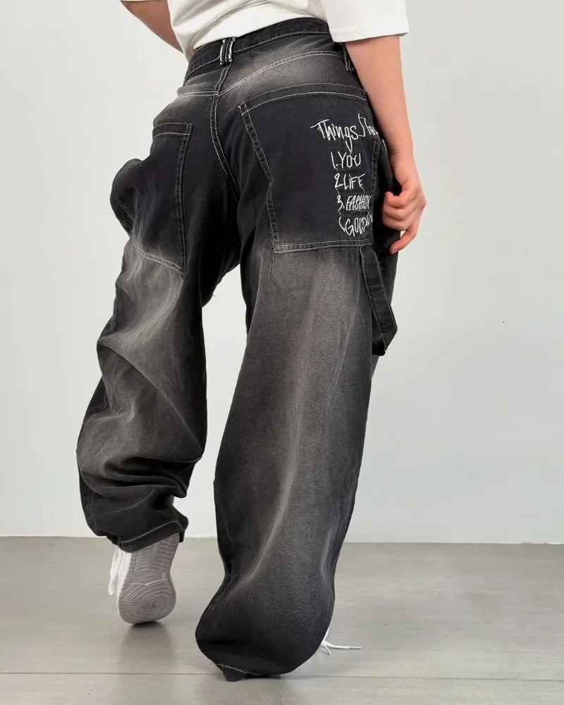 Goth Girl Retro Harajuku Hiphop High Street Jeans Women Y2k American Fashion Waist Washing Wideleg Pants Trousers 250311