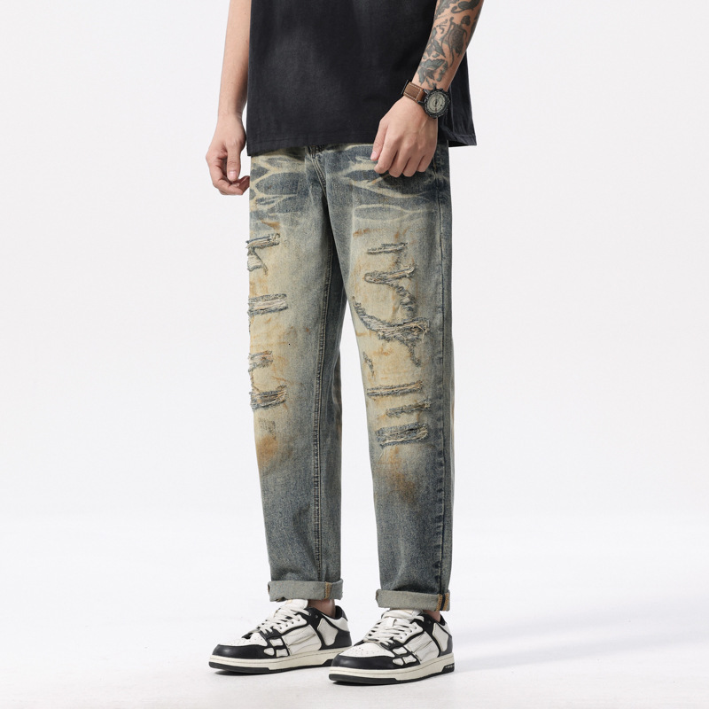 2025 Fashion Designer High Quality Jeans Light Luxury Brand Washed New Loose Contrastive Color Splash Ink Men s Casual Pants Hip Hop Skateboarding Pan