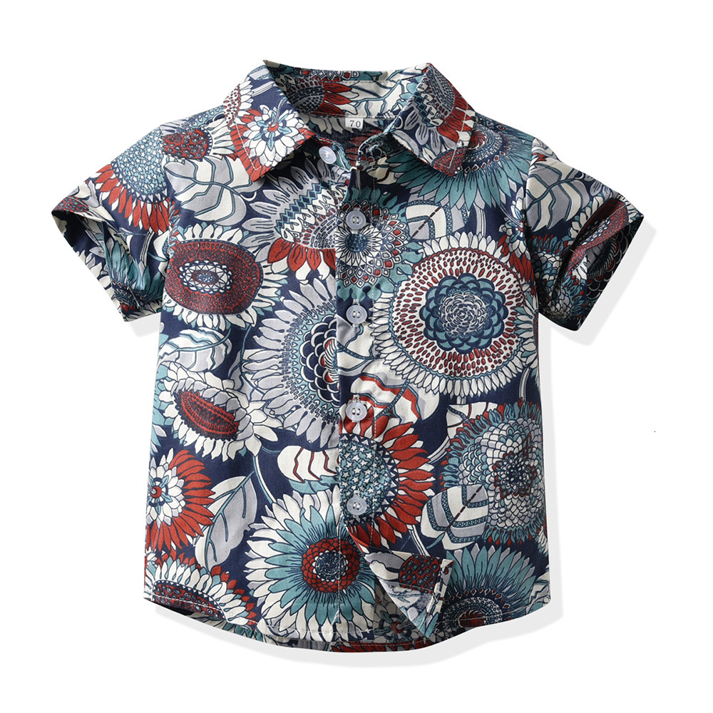 Ddmyshoesvip Children Shirt Summer Short Sleeved Flower Collar Cardigan Boys Versatile Casual Cotton Top New Clothing