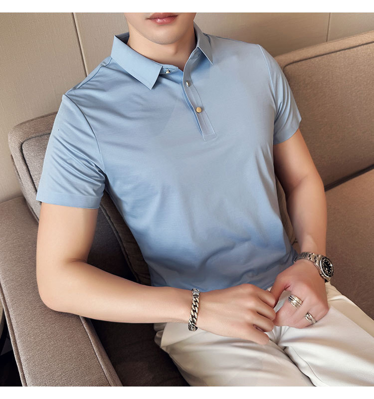 Short sleeved polo shirt business casual, light luxury men's clothing, no iron ice silk trendy T-shirt for men, summer solid color tracksuit