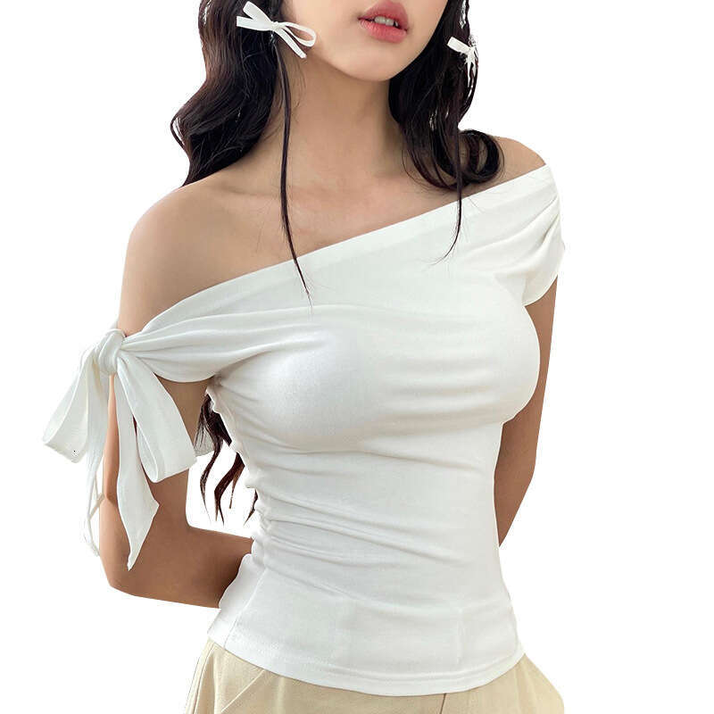 Y24tp328 European and American women's summer ins pleated single shoulder backless twisted tie asymmetrical t-shirt top 2025 new casual fashion t