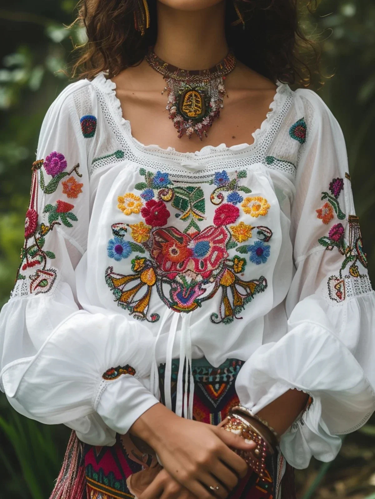 Boho Womens Shirt and Blouse Flower Print Lantern Sleeves Sexy Lace Patchwork Hollow Square Neck Tops 250310