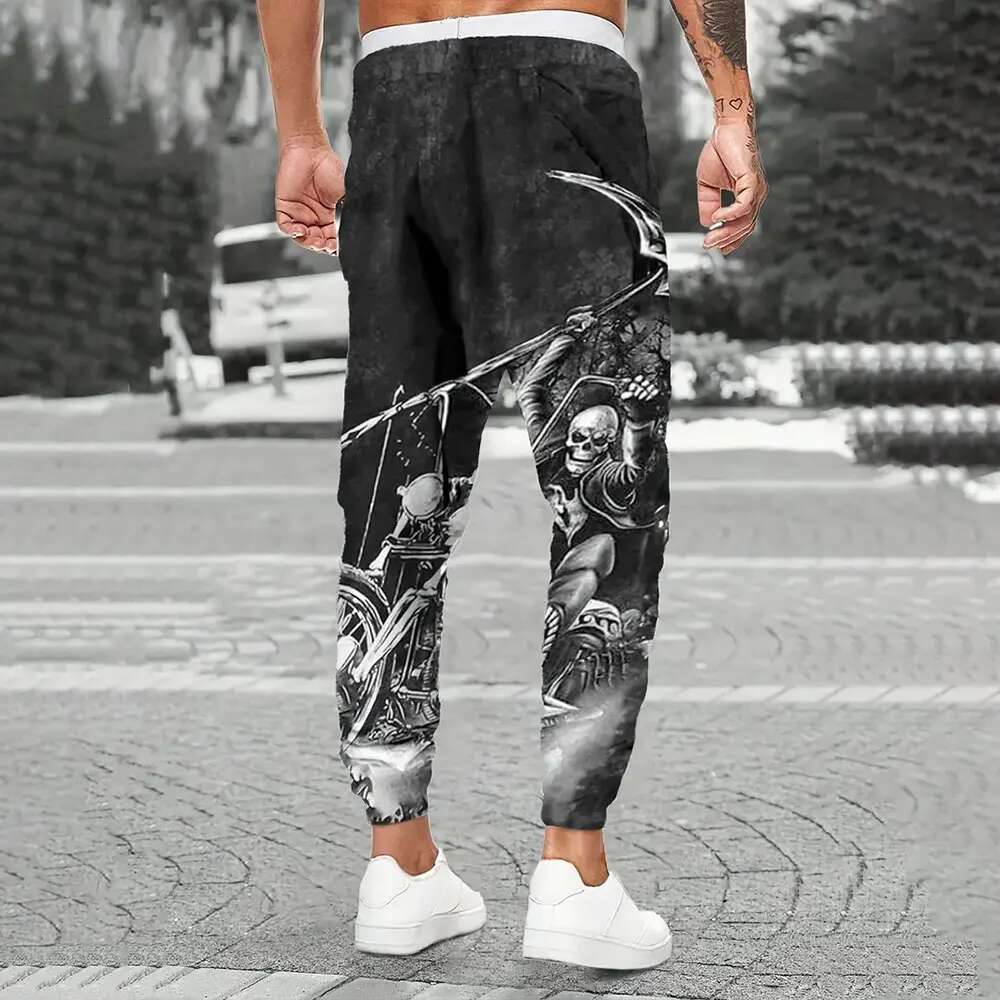 2025 New Fashion Designer Trendy Printed Skull Pattern Sports Pants Men s Loose Casual Pocket Drawstring Casual Pants Hip Hop Street Apparel