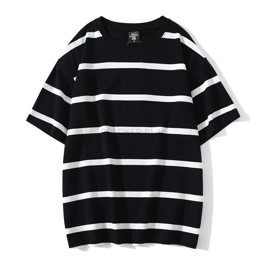 Summer Y2K retro striped mens T-shirt cotton short sleeved T-shirt High Street Basic All match Tops mens street clothing 250310