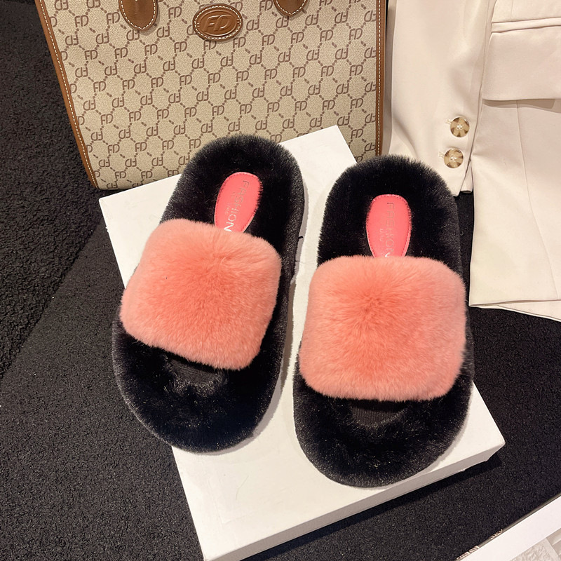2025 Summer And Autumn Seasons Thick Soled Real Fur Multifunctional Outdoor Leisure Vacation Slippers Fashionable Designer Lazy Style Sandals Hairy Sl