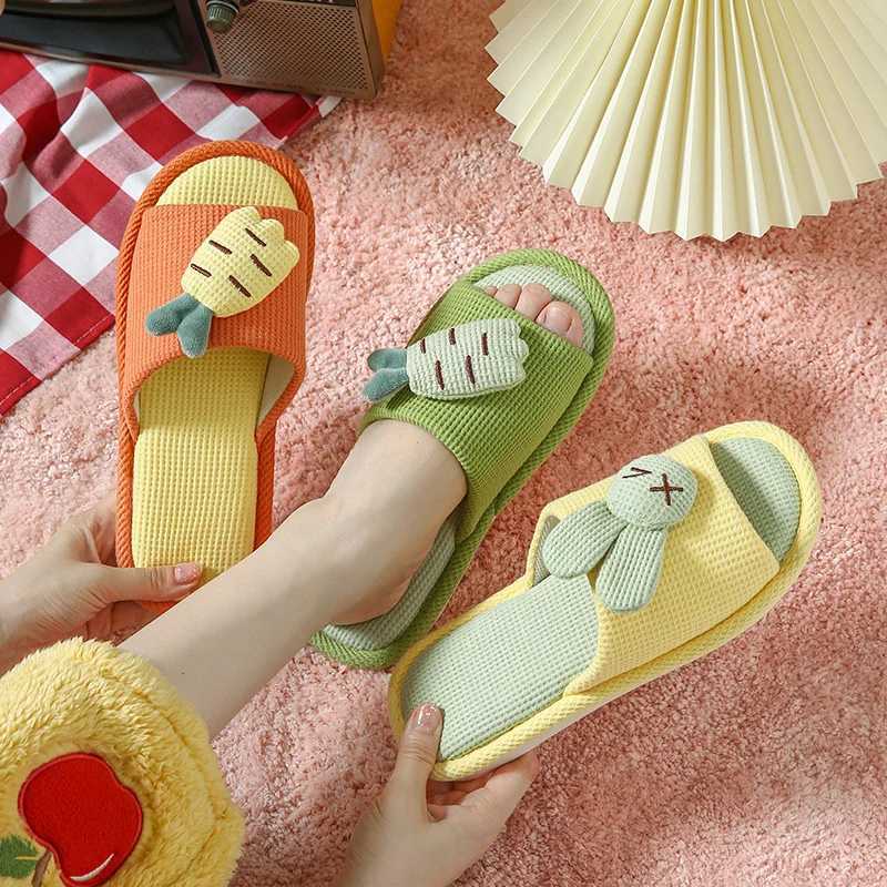 Cartoon Kids Slippers Soft Linen Household Parenting Boy Girls Indoor Slippers Non-Skid Fish Mouth Floor Slippers for ChildrenT250311